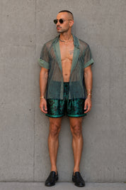 Two Tone Mesh Shirt - Sage