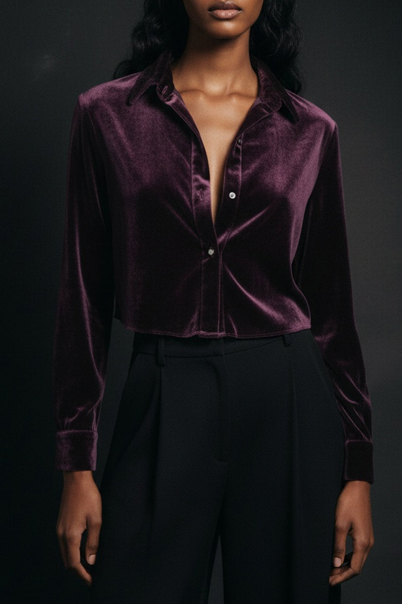 Silk Velvet Cropped Shirt - Vino