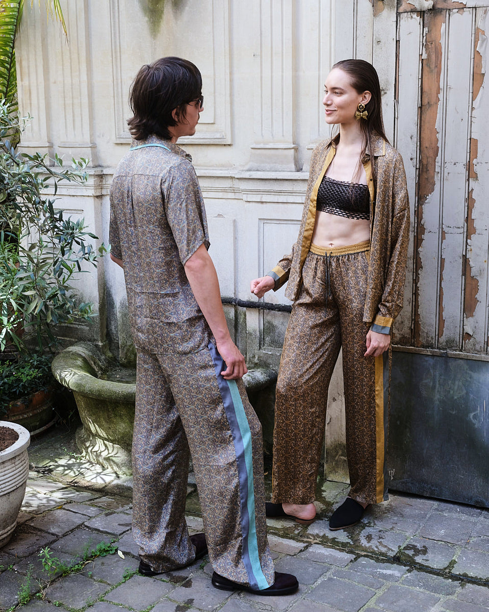 Paisley Motif Pant with Stripe- Mint