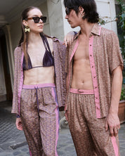 Paisley Motif Pant with Stripe - Rosé