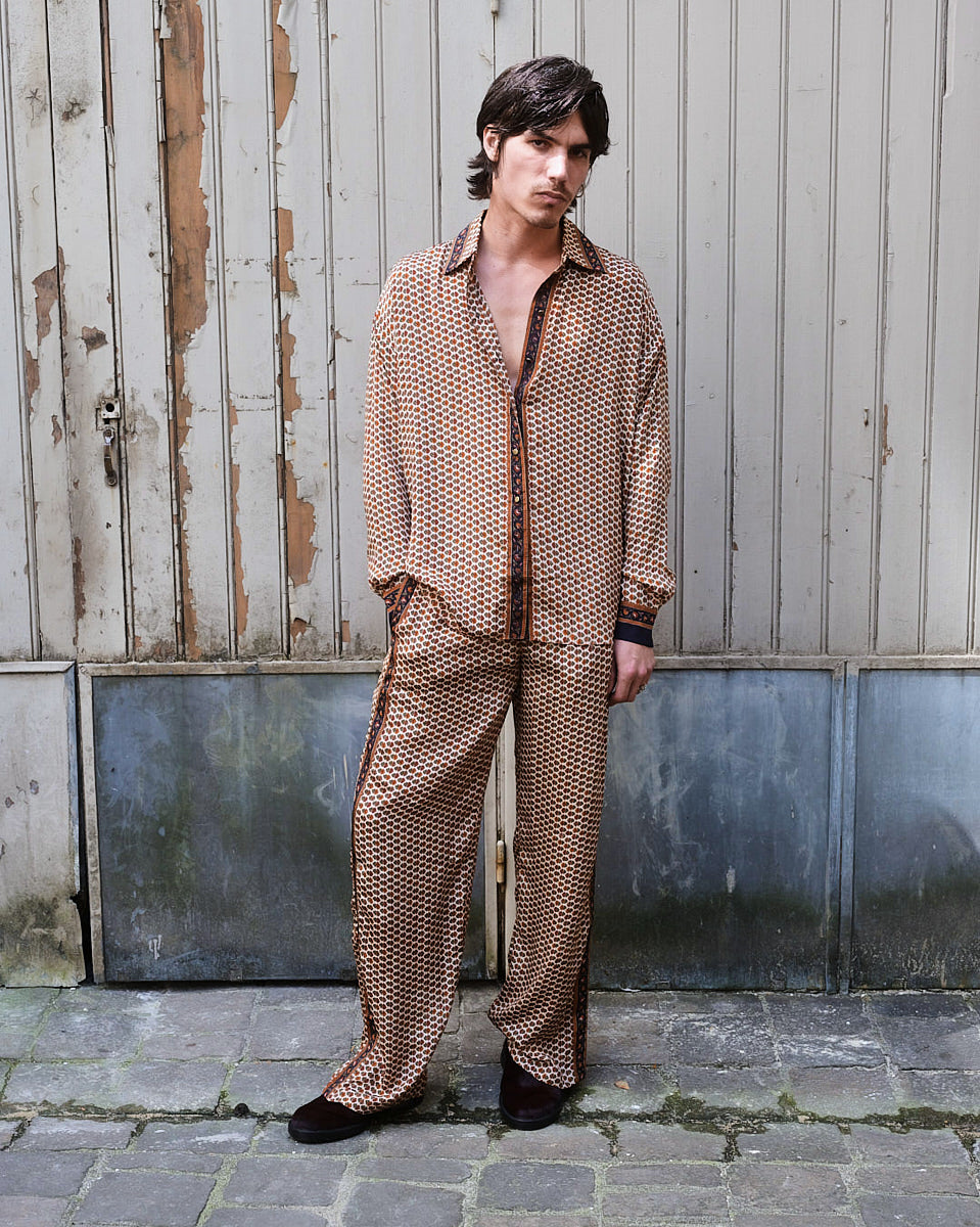 Embossed Botanic Long Sleeve Crepe Shirt - Copper