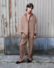 Embossed Botanic Long Sleeve Crepe Shirt - Copper