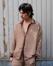 Embossed Botanic Long Sleeve Crepe Shirt - Copper