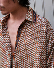 Embossed Botanic Long Sleeve Crepe Shirt - Copper