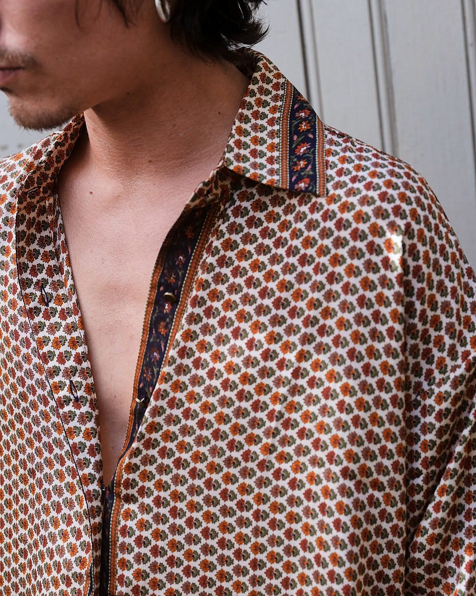 Embossed Botanic Short Sleeve Crepe Shirt - Copper