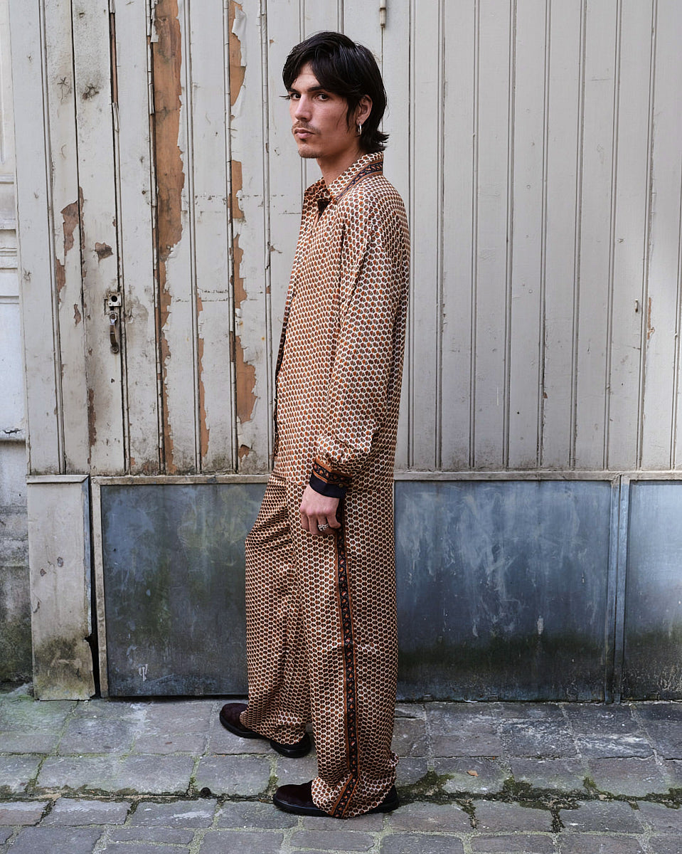 Embossed Botanic Long Sleeve Crepe Shirt - Copper