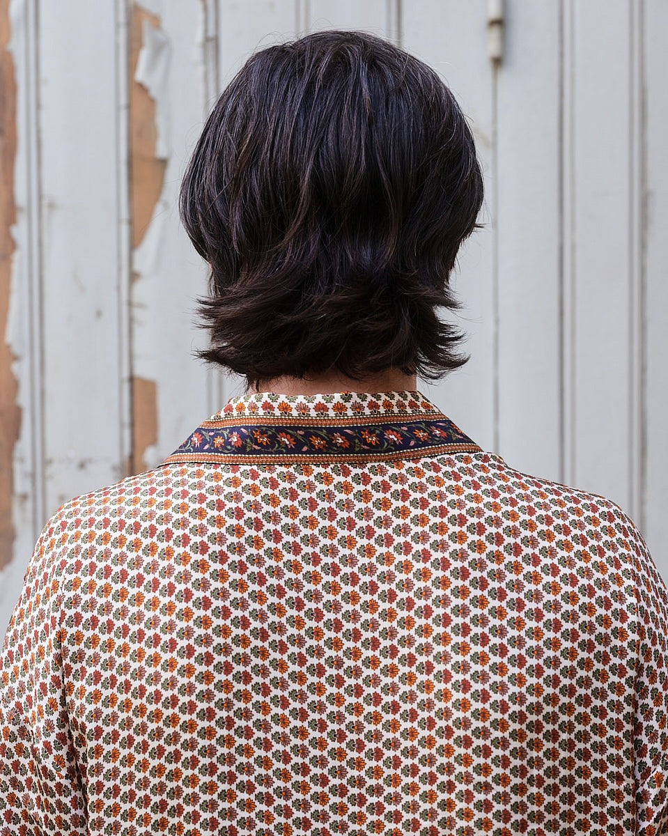 Embossed Botanic Long Sleeve Crepe Shirt - Copper