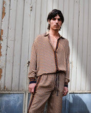 Embossed Botanic Long Sleeve Crepe Shirt - Copper