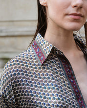 Embossed Botanic Short Sleeve Crepe Shirt - Forest Plum