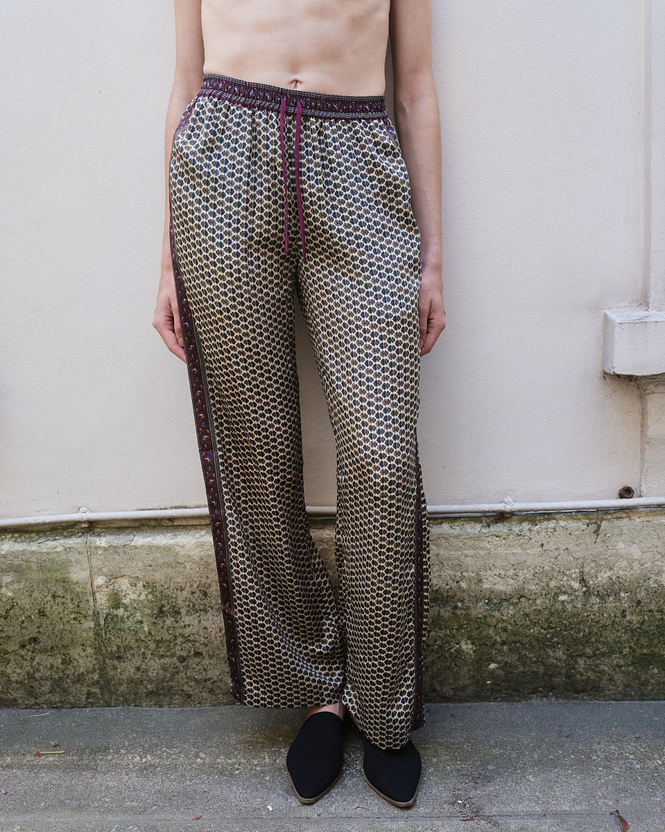 Embossed Botanic Crepe Pant - Forest Plum