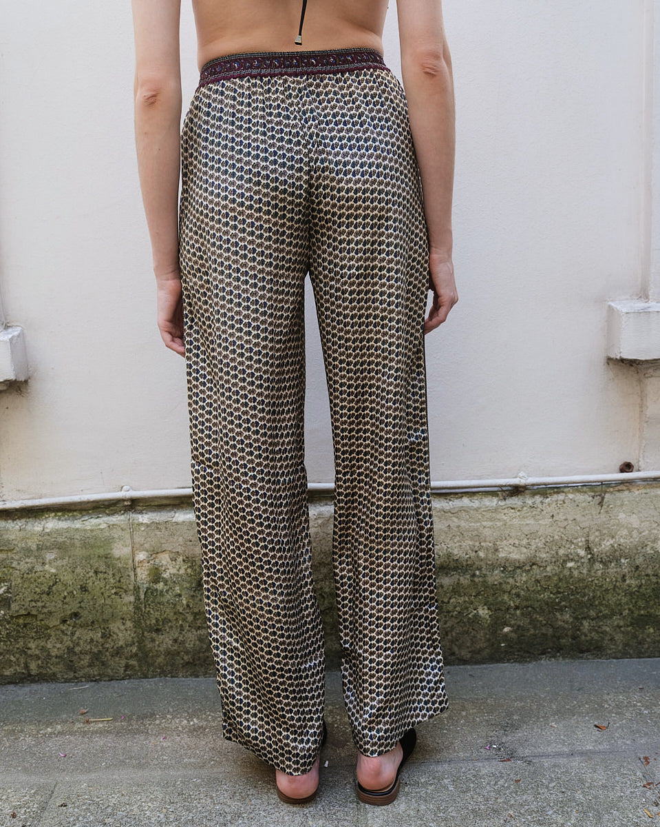 Embossed Botanic Crepe Pant - Forest Plum