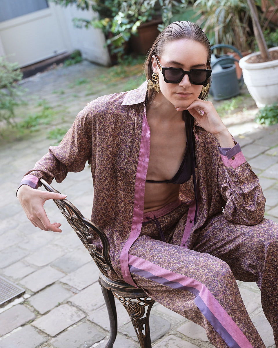 Paisley Motif Pant with Stripe- Lilac