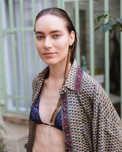 Embossed Botanic Long Sleeve Crepe Shirt - Forest Plum