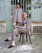 Embossed Botanic Long Sleeve Crepe Shirt - Forest Plum