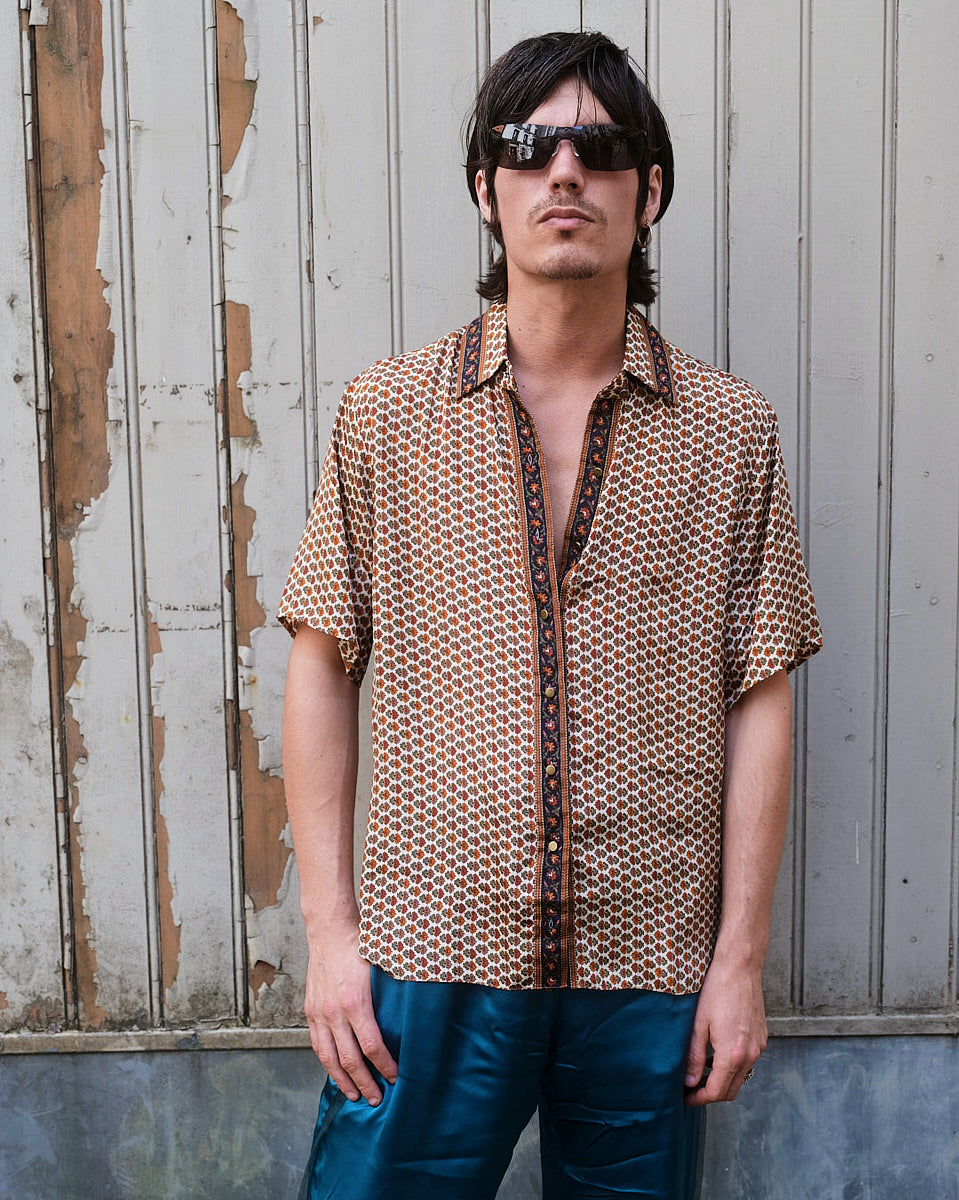 Embossed Botanic Short Sleeve Crepe Shirt - Copper