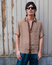 Embossed Botanic Short Sleeve Crepe Shirt - Copper