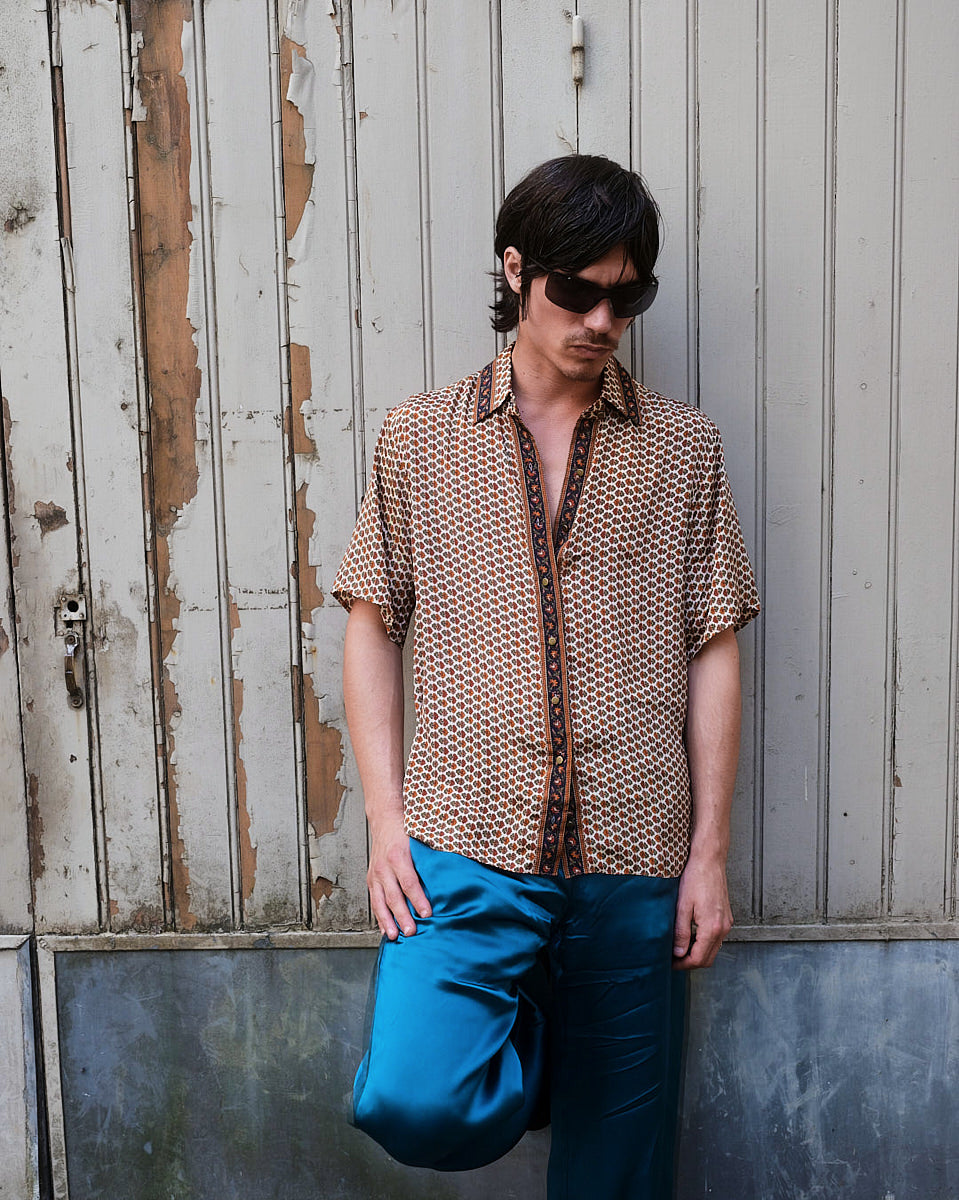 Embossed Botanic Short Sleeve Crepe Shirt - Copper