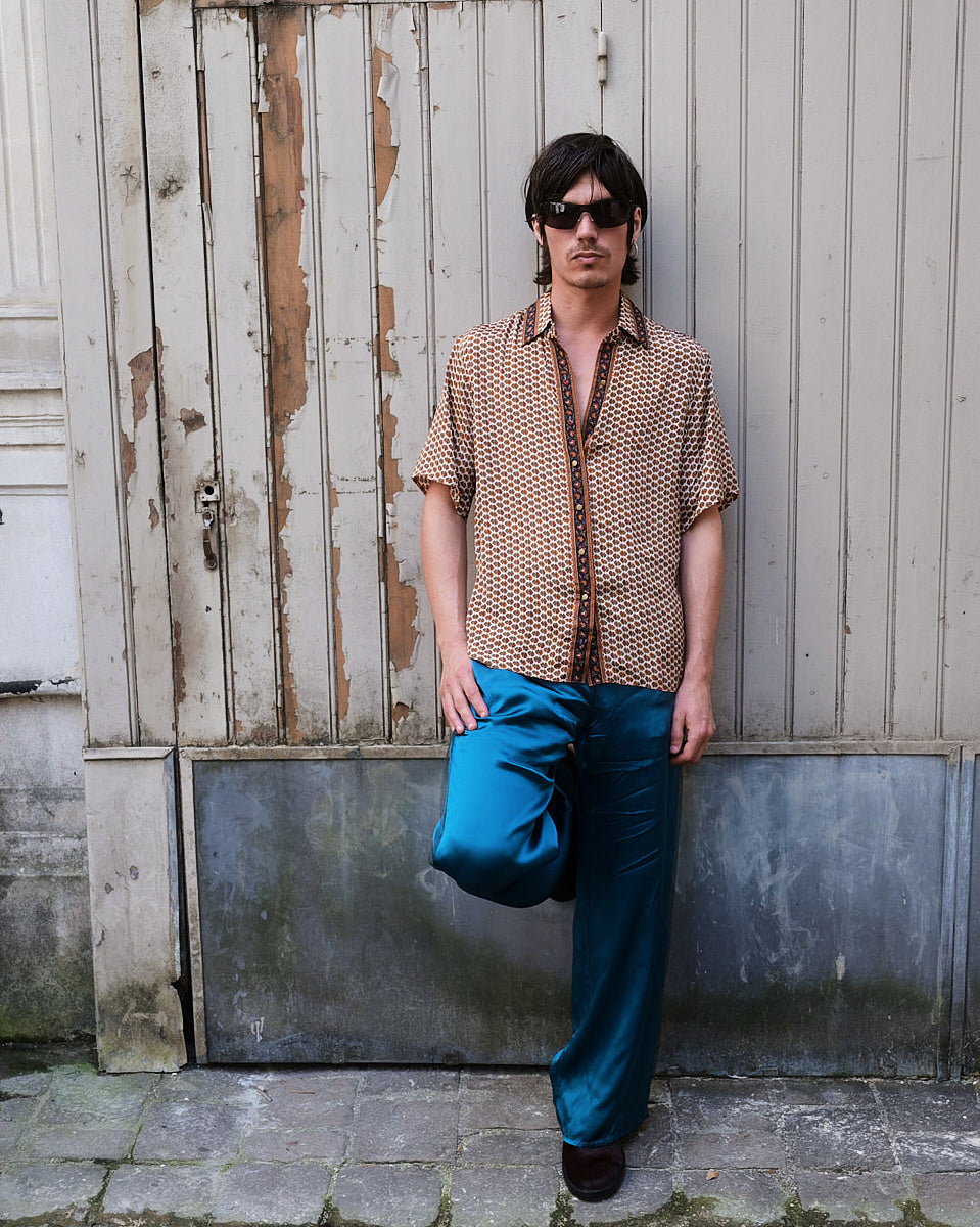 Embossed Botanic Short Sleeve Crepe Shirt - Copper