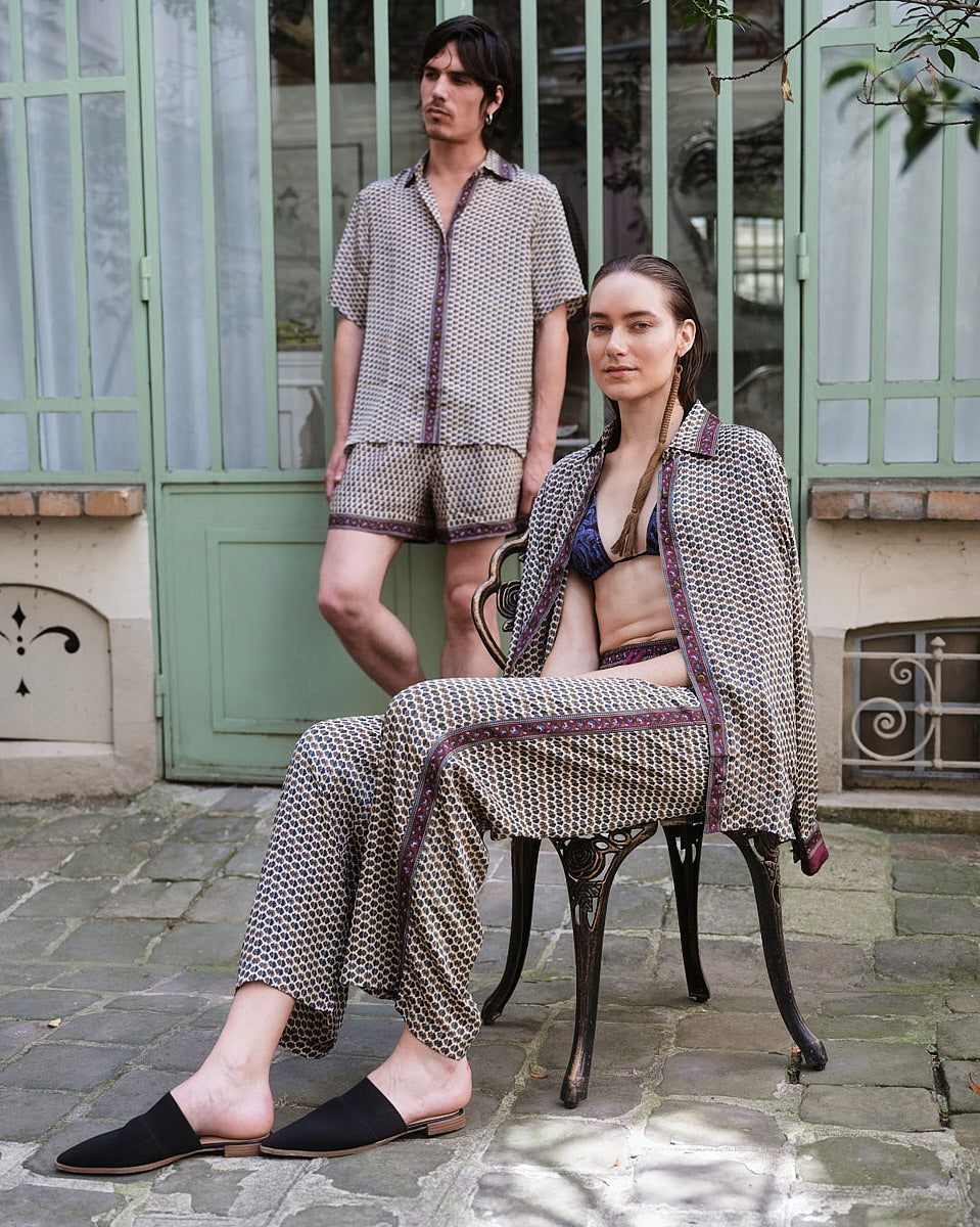 Embossed Botanic Crepe Pant - Forest Plum