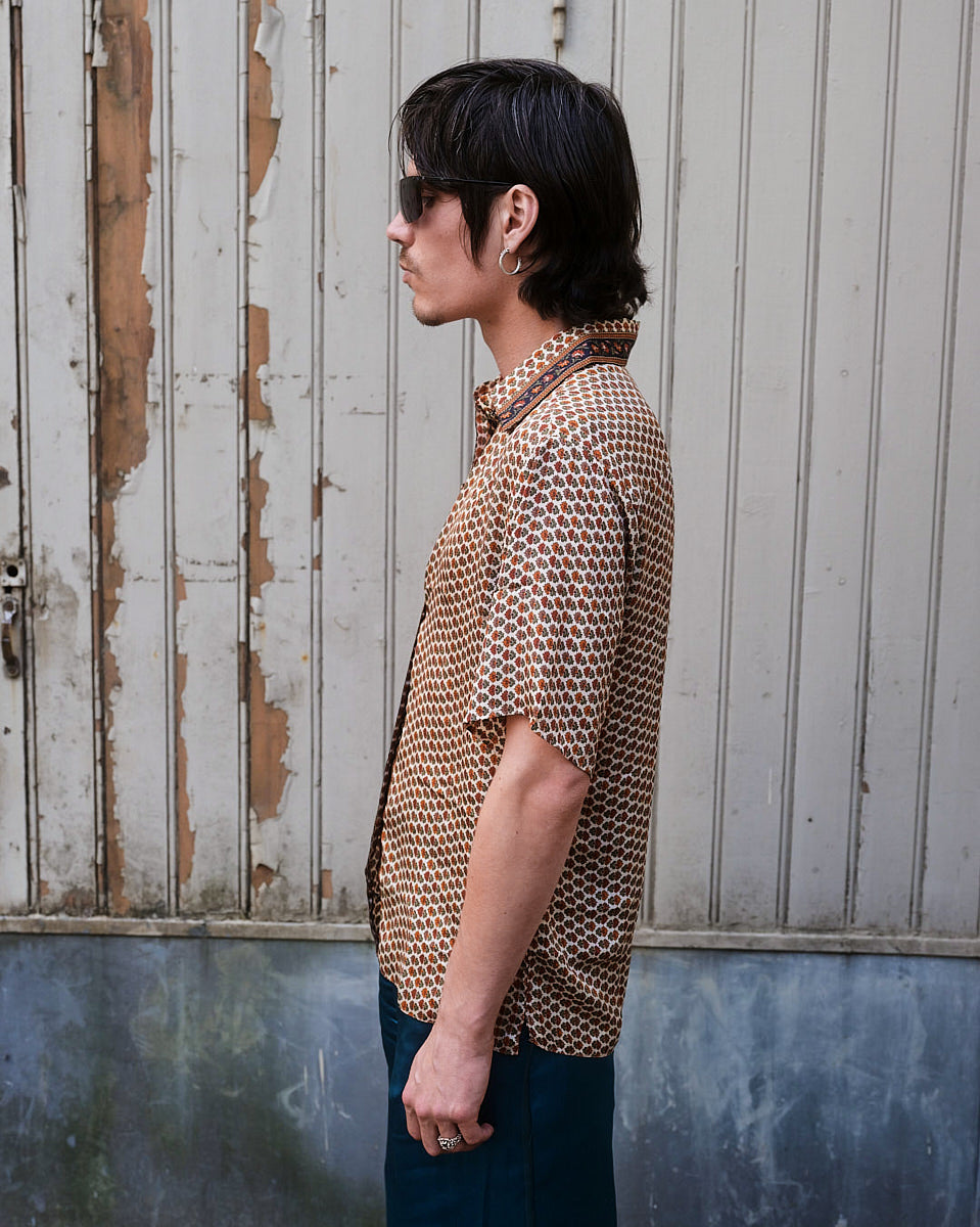 Embossed Botanic Short Sleeve Crepe Shirt - Copper