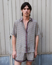 Embossed Botanic Short Sleeve Crepe Shirt - Forest Plum