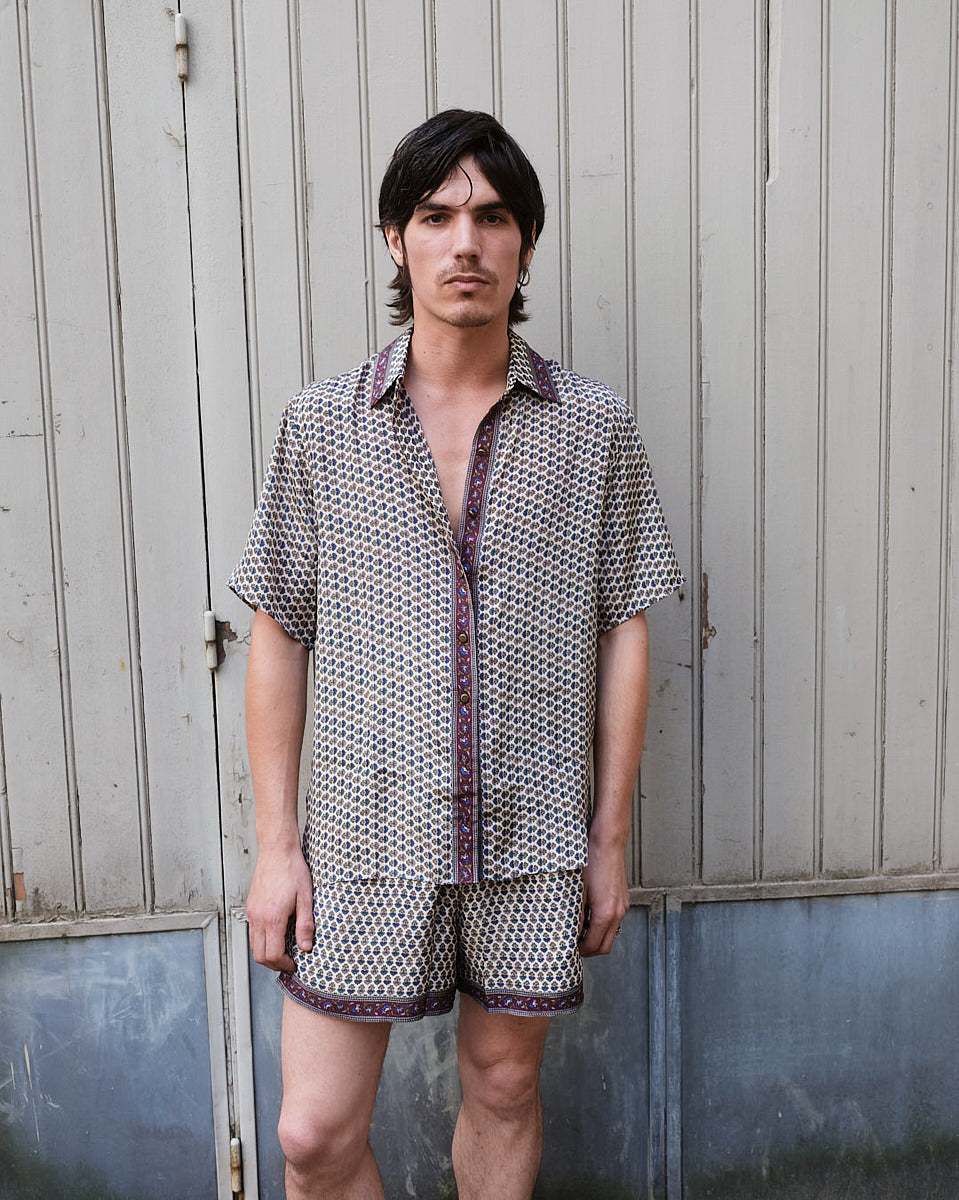 Embossed Botanic Crepe Shorts - Forest Plum