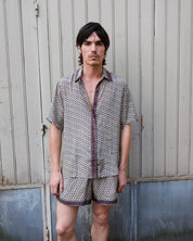 Embossed Botanic Crepe Shorts - Forest Plum