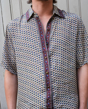 Embossed Botanic Short Sleeve Crepe Shirt - Forest Plum