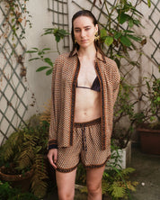 Embossed Botanic Crepe Shorts - Forest Plum