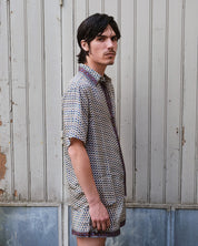 Embossed Botanic Short Sleeve Crepe Shirt - Forest Plum