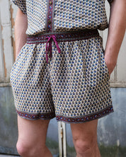 Embossed Botanic Crepe Shorts - Forest Plum