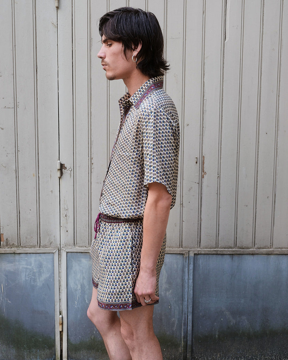 Embossed Botanic Crepe Shorts - Forest Plum