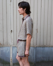 Embossed Botanic Crepe Shorts - Forest Plum