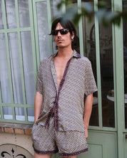 Embossed Botanic Short Sleeve Crepe Shirt - Forest Plum