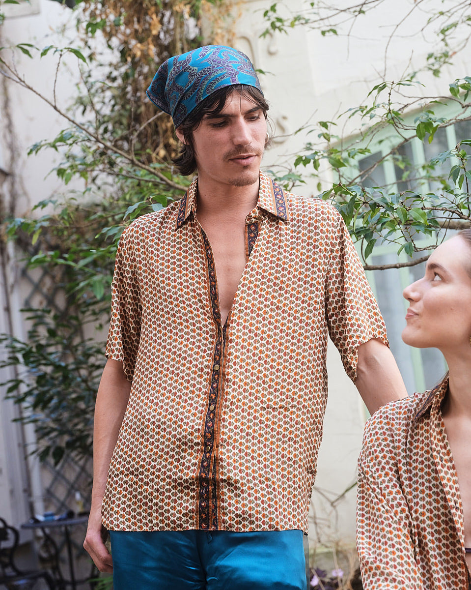 Embossed Botanic Short Sleeve Crepe Shirt - Copper