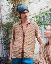 Embossed Botanic Short Sleeve Crepe Shirt - Copper