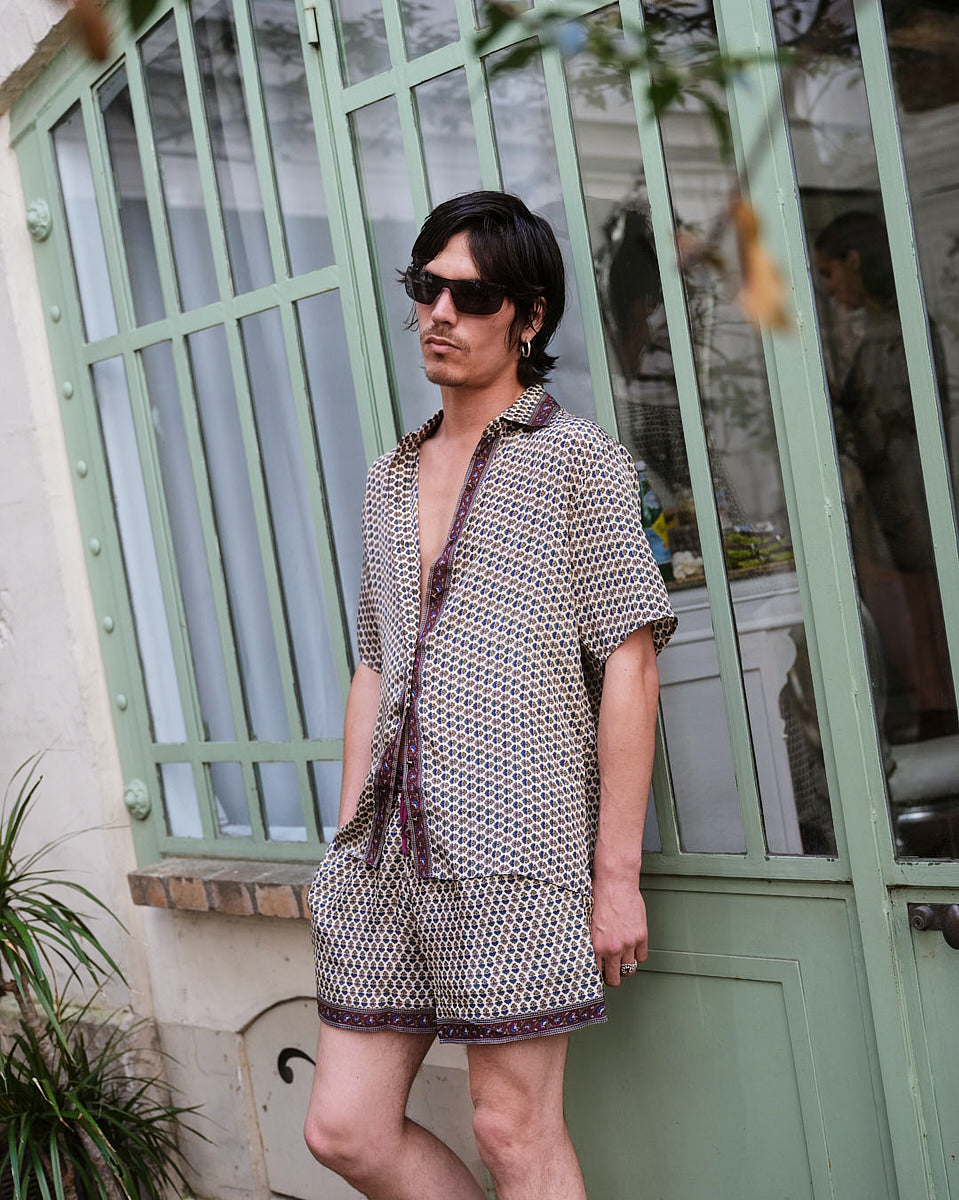 Embossed Botanic Crepe Shorts - Forest Plum