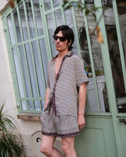 Embossed Botanic Crepe Shorts - Forest Plum