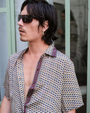 Embossed Botanic Short Sleeve Crepe Shirt - Forest Plum