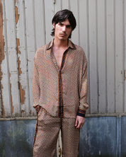 Embossed Botanic Long Sleeve Crepe Shirt - Copper