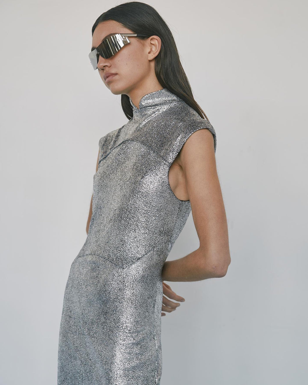 Structured Metallic Dress- Silver