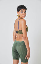 Load image into Gallery viewer, Velvet Stripe Biker Short- Green
