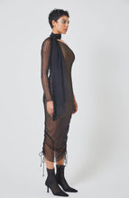 Load image into Gallery viewer, Striped Mesh Dress with Chiffon Collar
