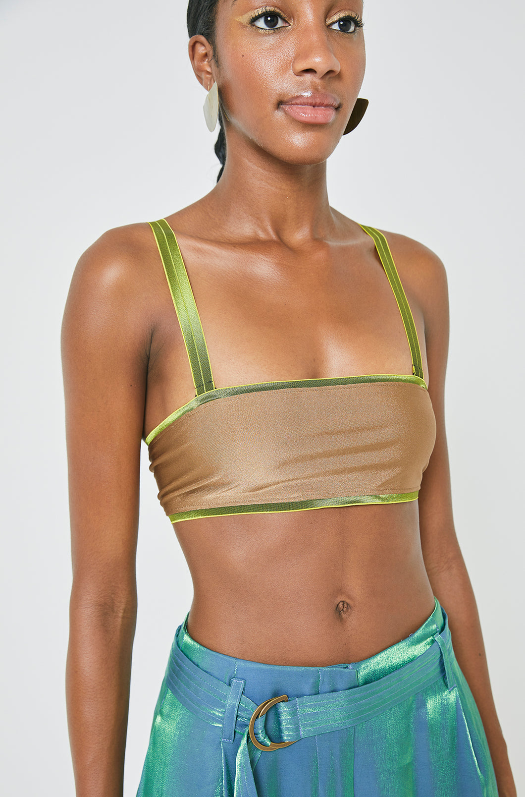 Nude Bandeau with Neon Yellow Straps