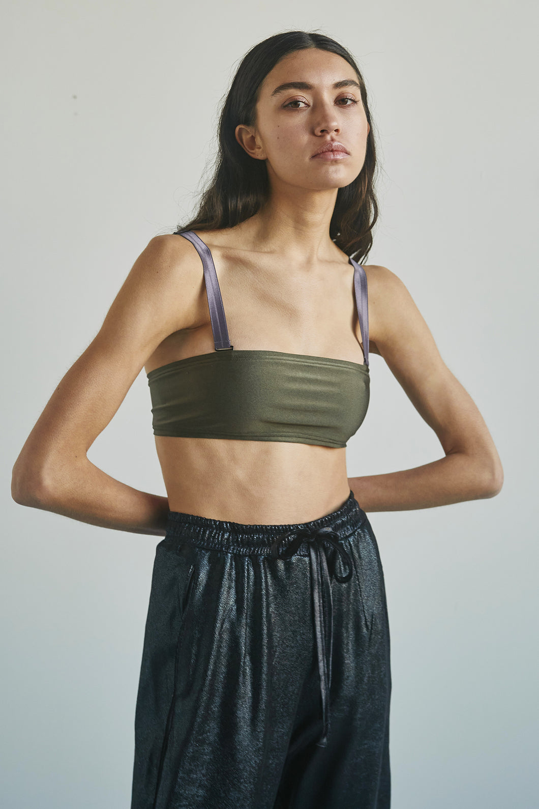 Olive Green Bandeau with Purple Straps