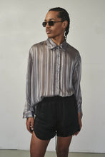 Load image into Gallery viewer, Silver Silk Shirt with Swarovski Buttons
