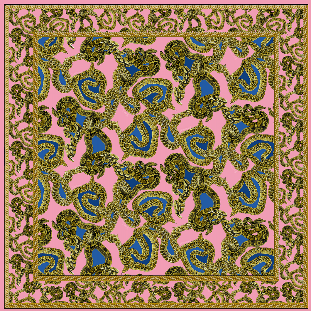 Snake Print Silk Scarf Cover Up - Bubble Gum